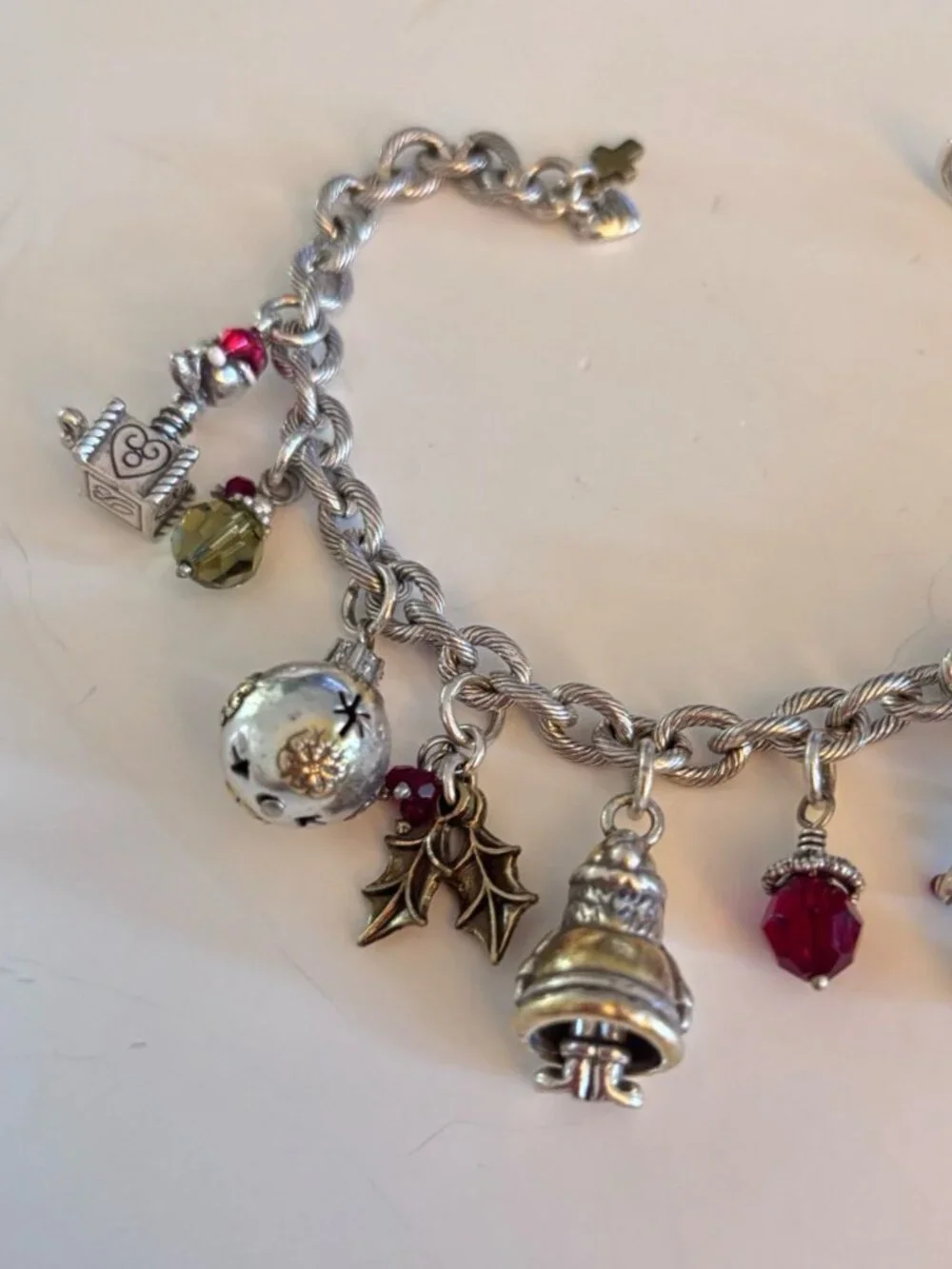 Brighton Holiday Christmas Story Silver Plate Crystal Womens Charm Bracelet 8.5”